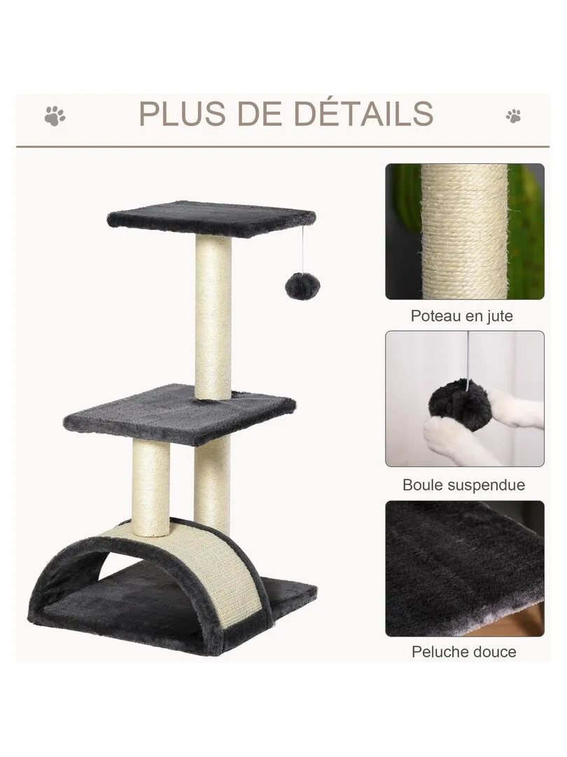 Arbre à chat griffoir grattoir peluche sisal naturel gris - Gris