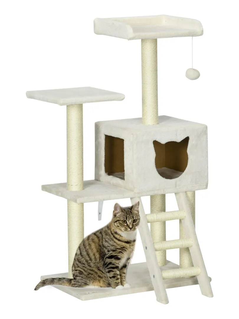 Arbre à chat multi-équipement sisal naturel peluche crème - Beige/Blanc