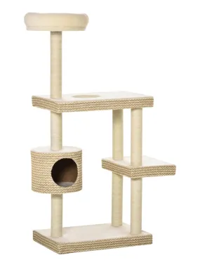 Arbre à chats style cosy chic griffoirs niche plateformes beige café - Beige