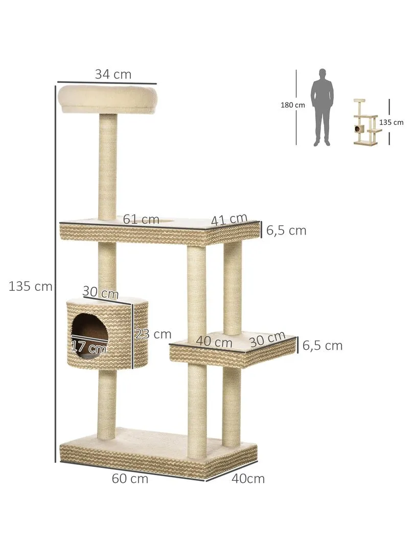 Arbre à chats style cosy chic griffoirs niche plateformes beige café - Beige