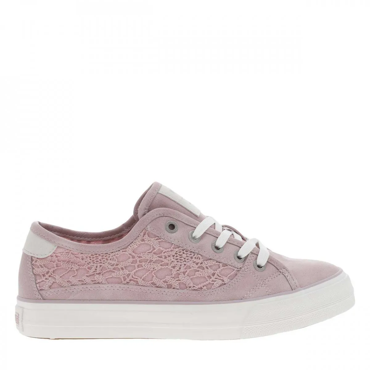 Baskets basses en toile rose à semelle vulcanisée et bout simili cuir