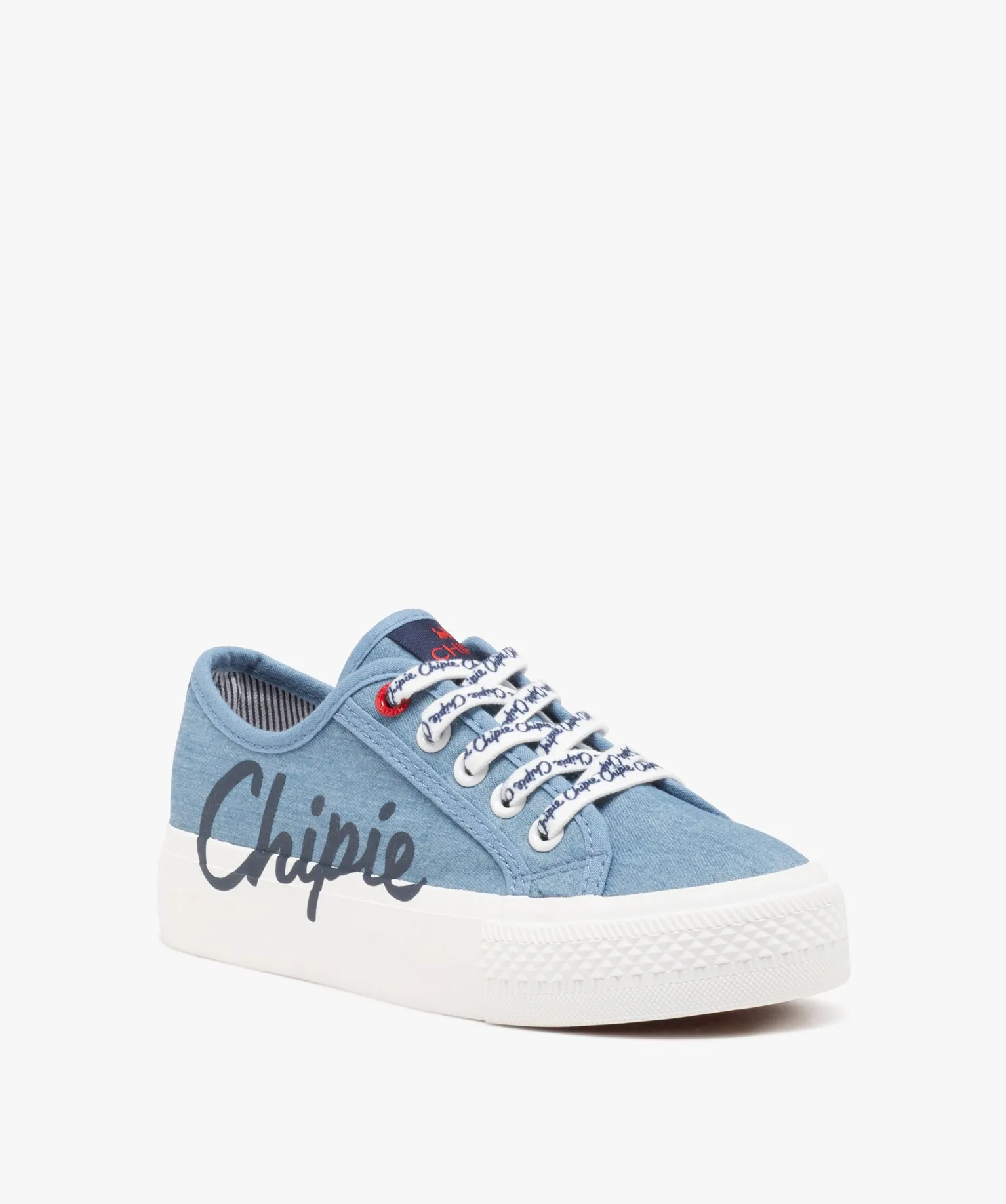 baskets fille en toile unie style denim a semelle plateforme - chipie bleu tennis en toile