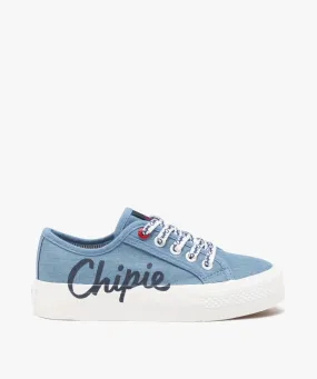 baskets fille en toile unie style denim a semelle plateforme - chipie bleu tennis en toile