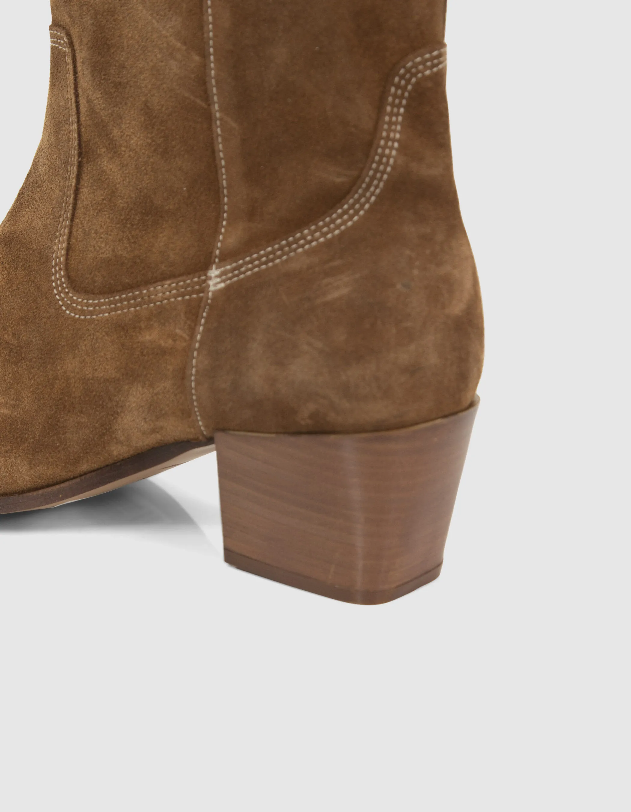 Bottes cognac cuir velours esprit santiag Femme