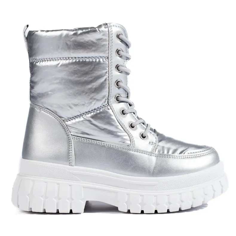 Bottes de neige argentées pour femme avec laçage Shelovet