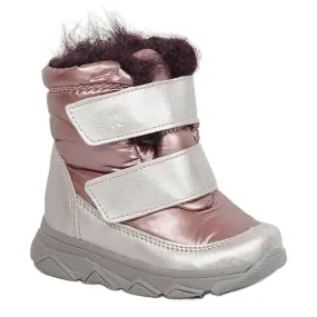 Bottes de neige imperméables pour filles avec membrane velcro Kornecki 6895 rose argent