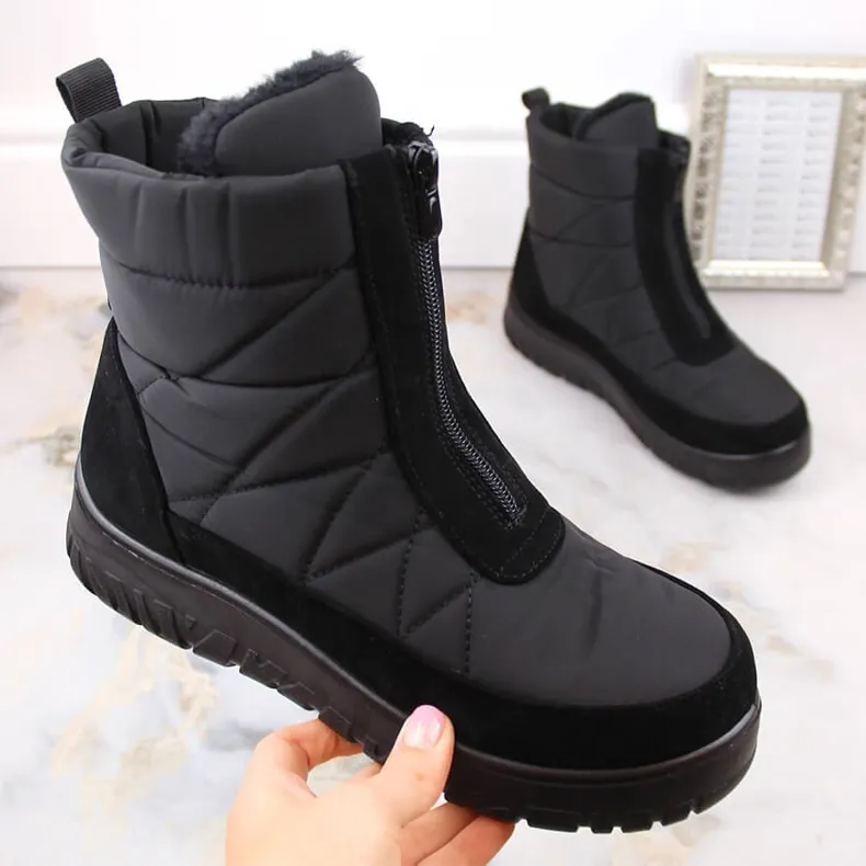 Bottes de neige isolées noires zippées pour femmes T.Sokolski Z23-348 le noir