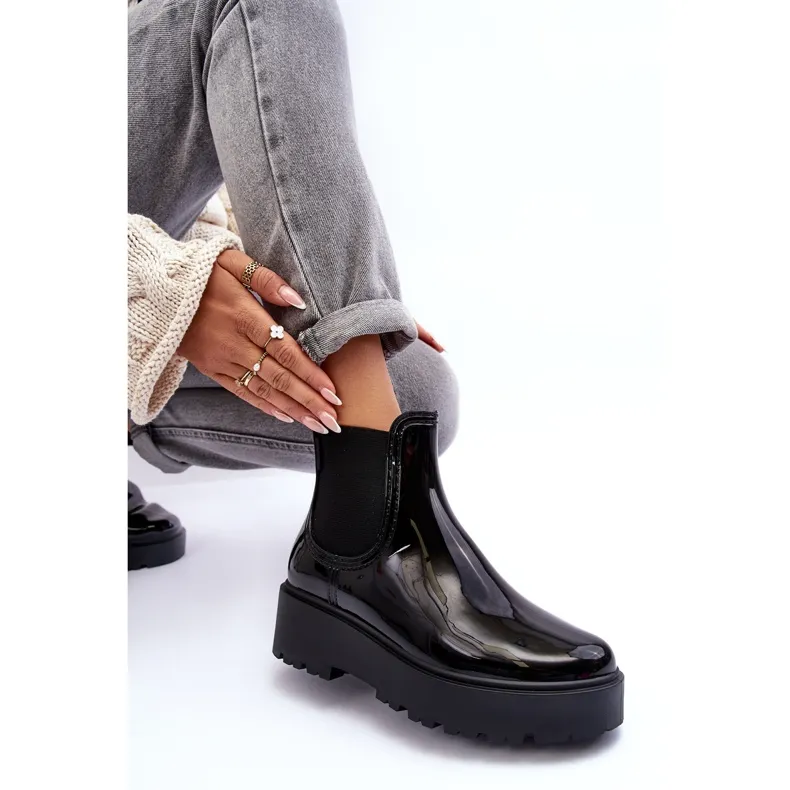 Bottes en cuir verni sur la plateforme Big Star MM274395 Noir le noir