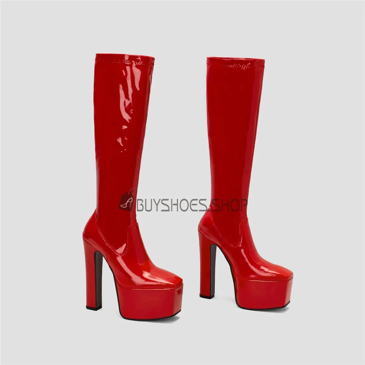 Bottes Haute Talon Carré Fourrées Plateforme A Talon Talon Epais Bout Carré