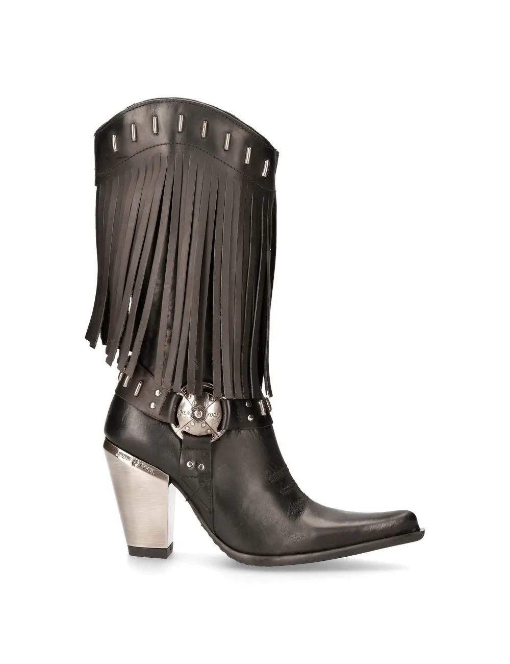 Bottes santiags femme cuir noir à franges