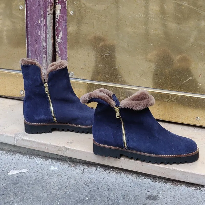 Bottines fourrées mouton bleu marine SUZON chaussures femme fabrication italienne