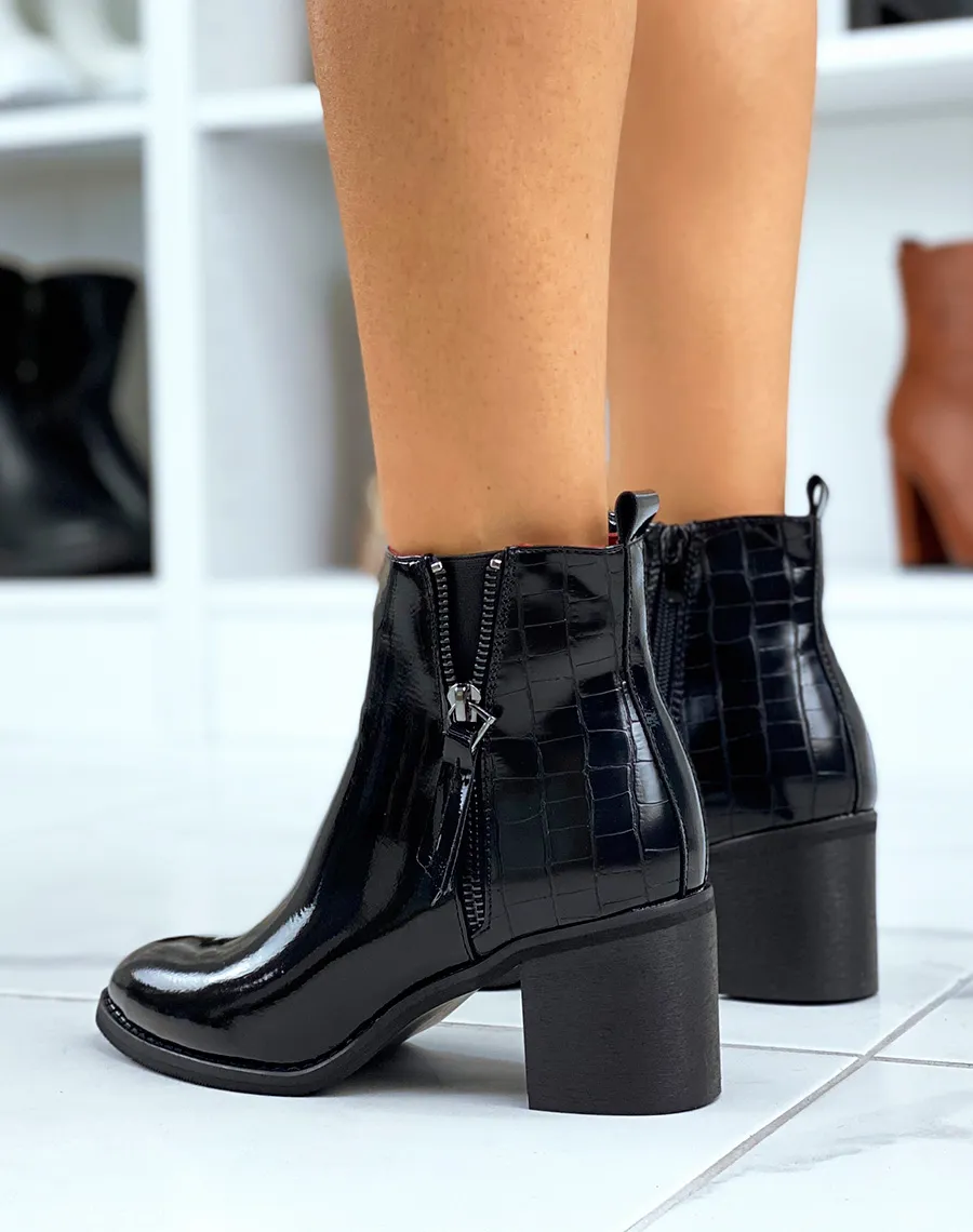 Bottines vernies noires croco