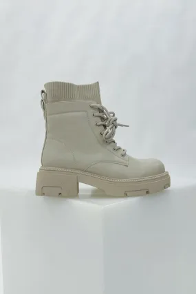 Bottines à lacets bi-matière beige