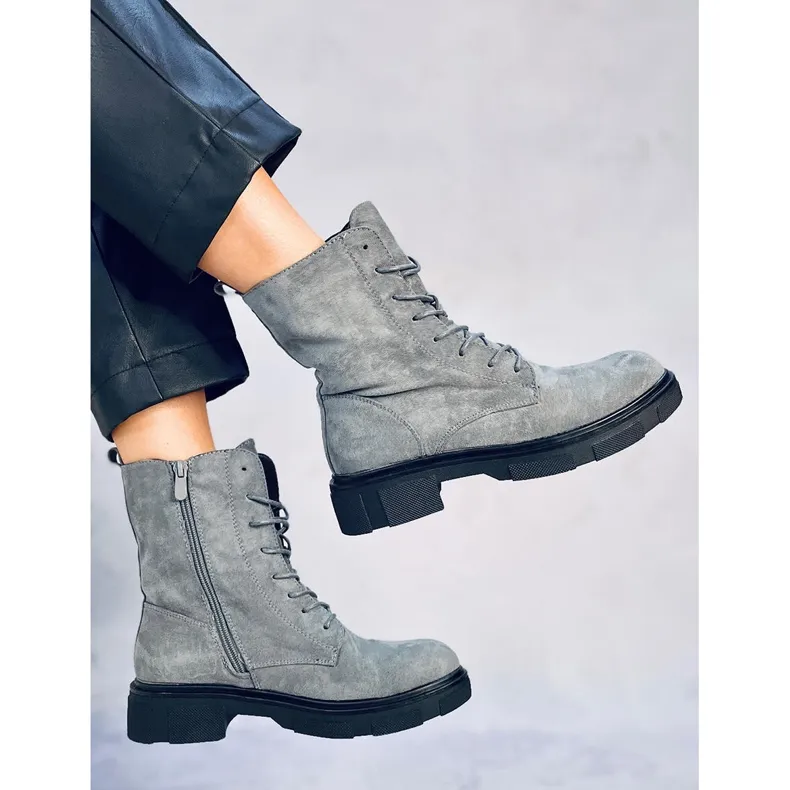 Bottines à lacets en daim gris Lavey