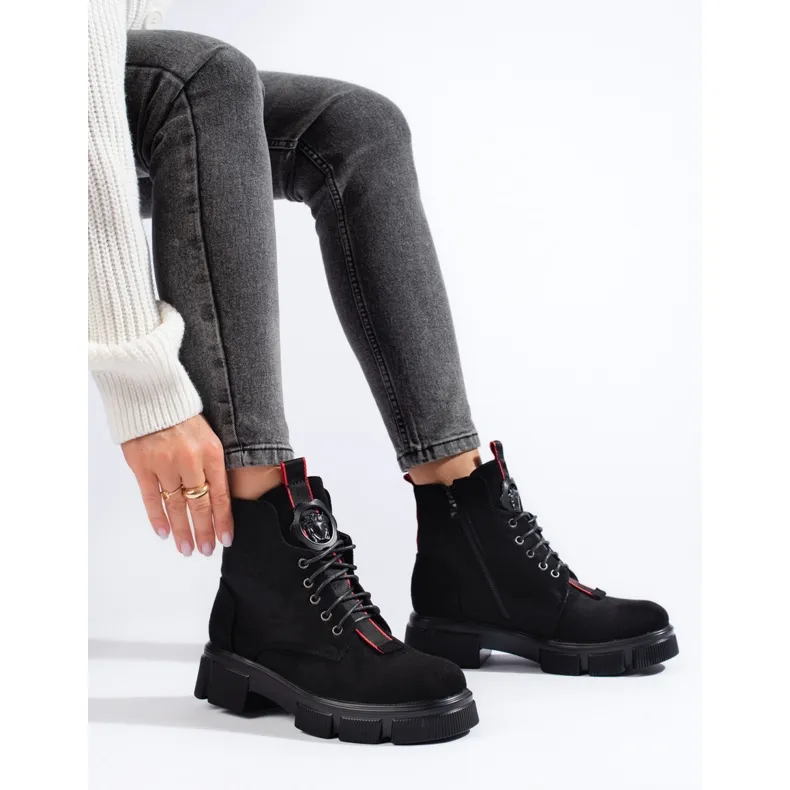 Bottines à lacets femme Shelovet, suède, légères le noir