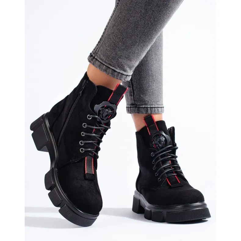 Bottines à lacets femme Shelovet, suède, légères le noir