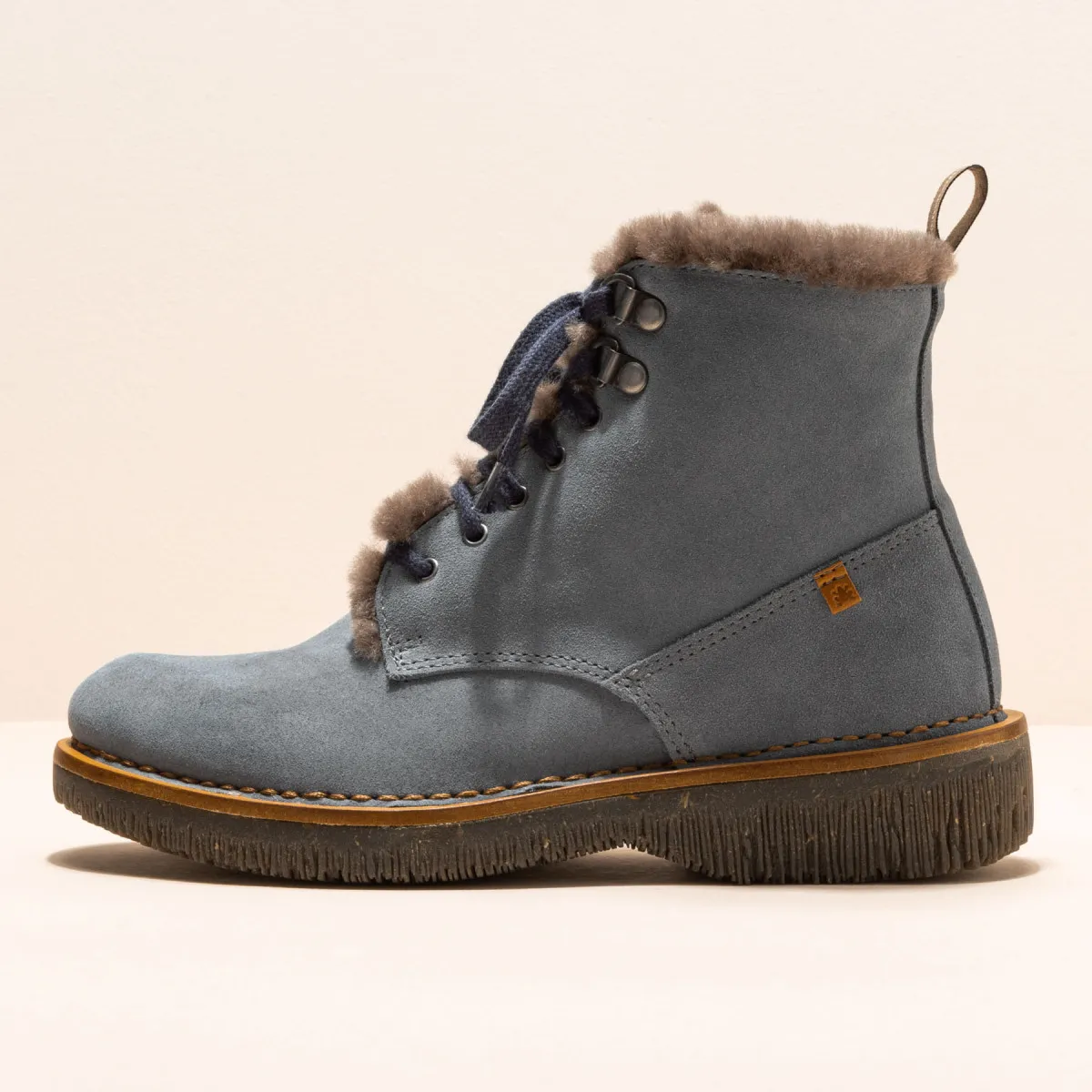 Bottines à lacets fourrées - Bleu Gris