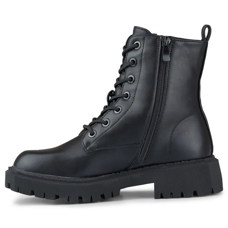 Bottines à lacets noires en éco-cuir pour femme le noir