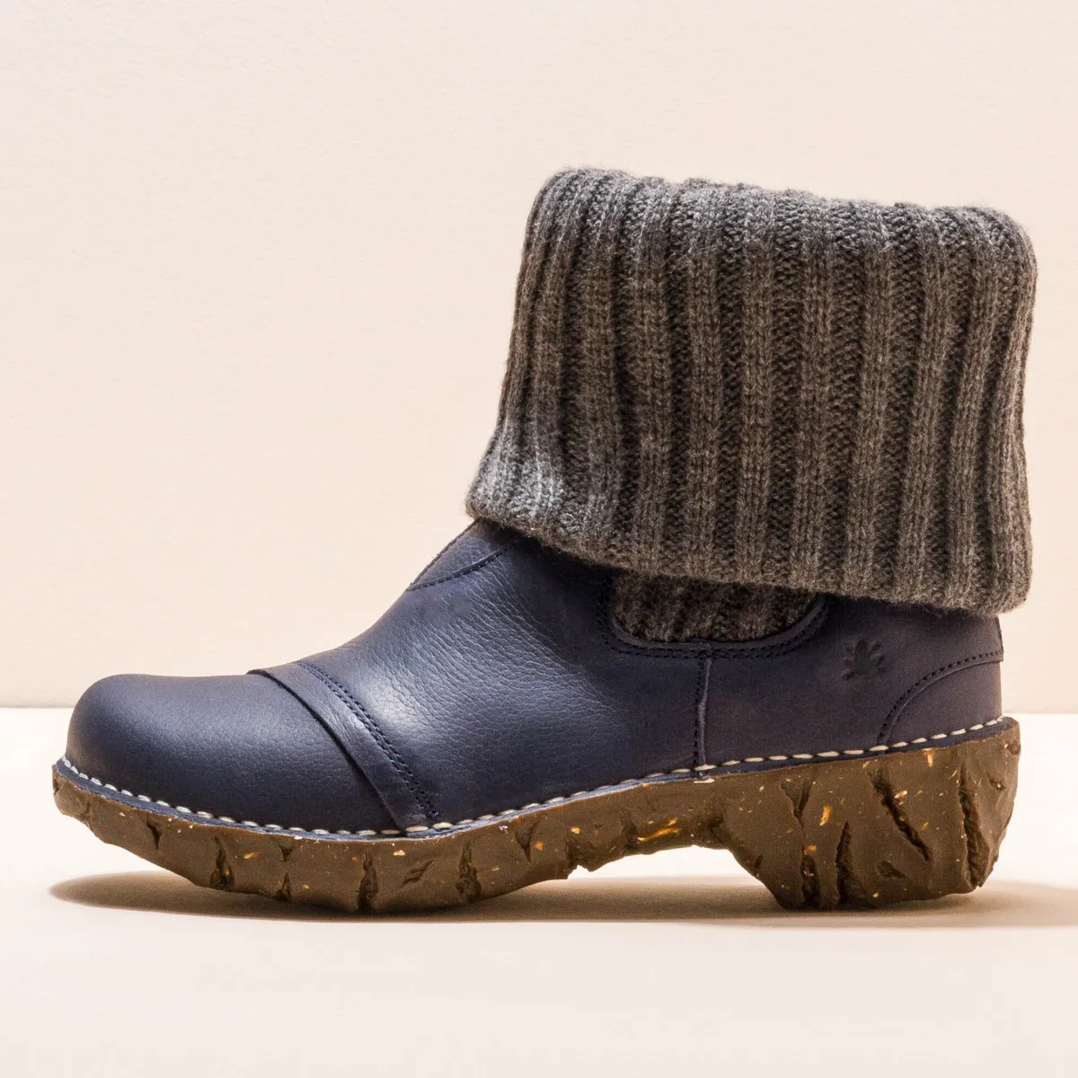 Bottines à talon doublées de laine - Bleu Marine