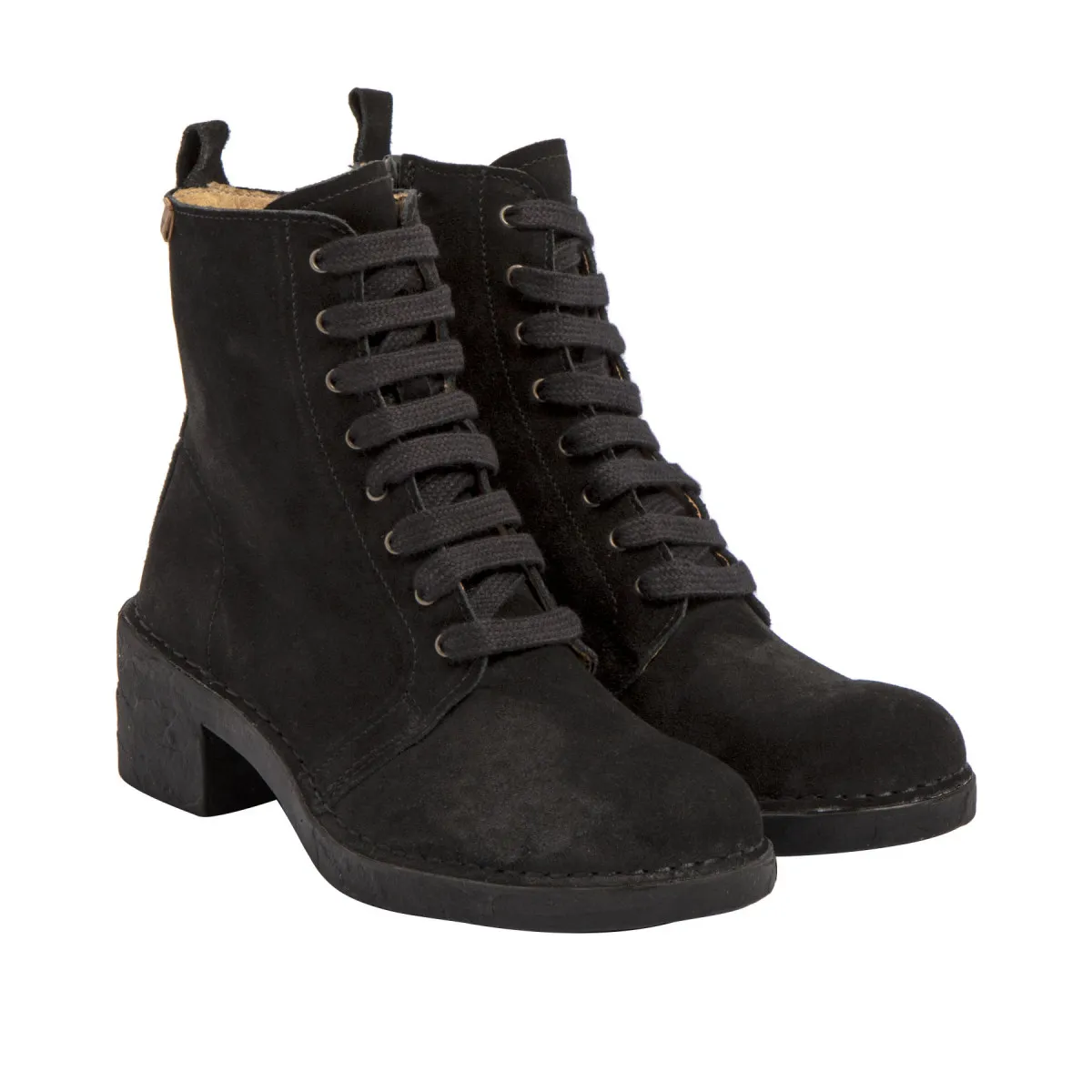 Bottines à talon et lacets en cuir suédé - Noir