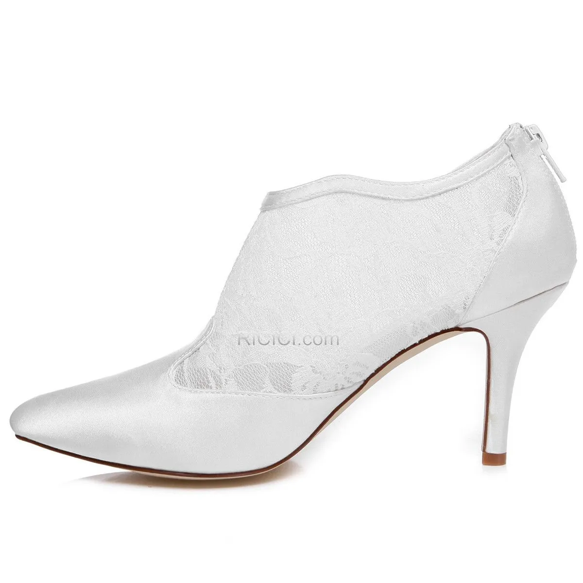 Bout Pointu Blanche Dentelle Chaussure Mariage Talon Aiguille Bottines Talons Hauts