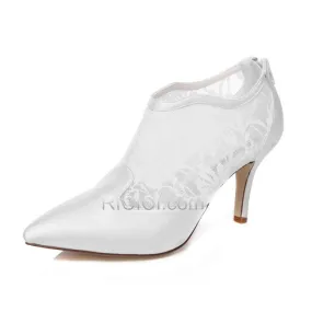 Bout Pointu Blanche Dentelle Chaussure Mariage Talon Aiguille Bottines Talons Hauts