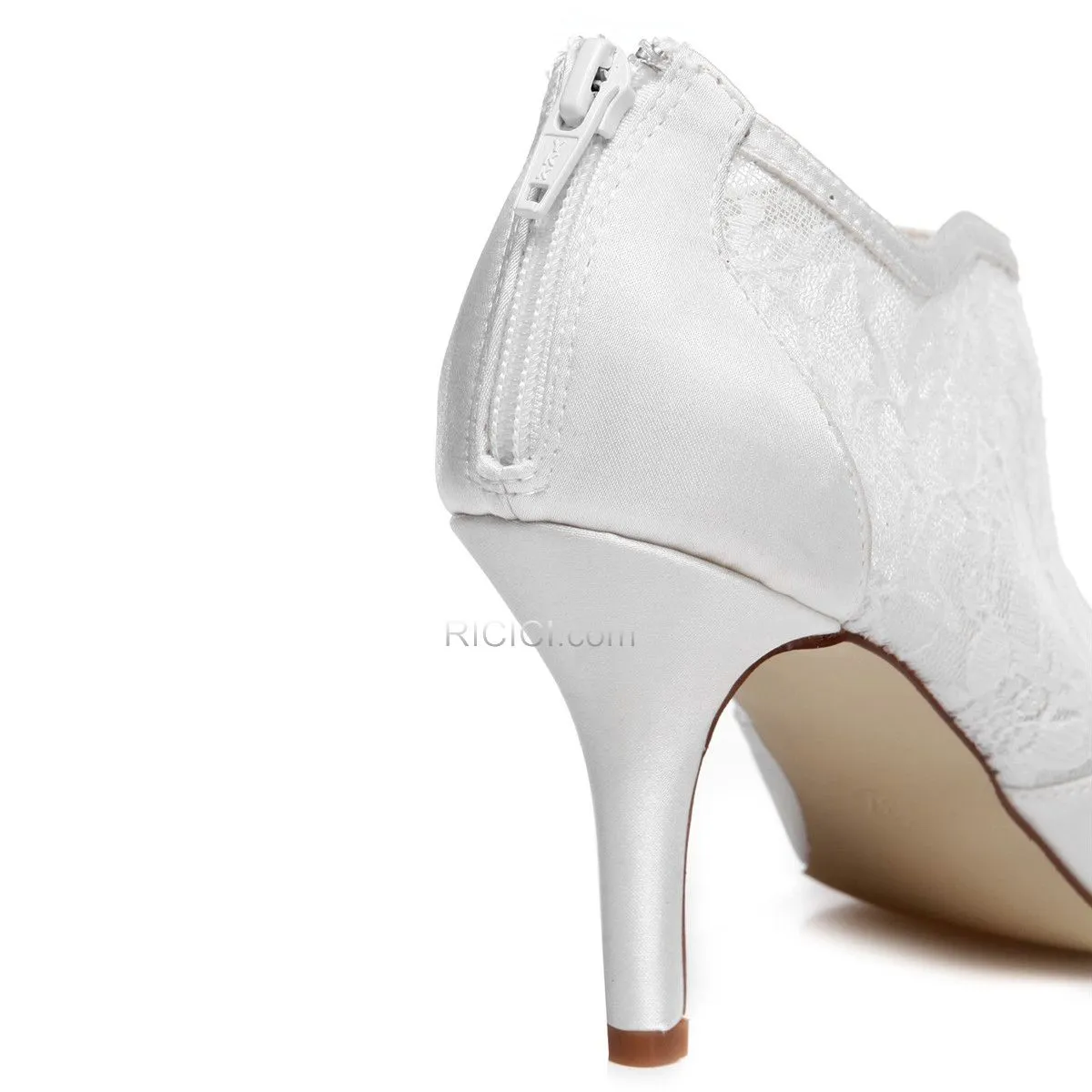 Bout Pointu Blanche Dentelle Chaussure Mariage Talon Aiguille Bottines Talons Hauts