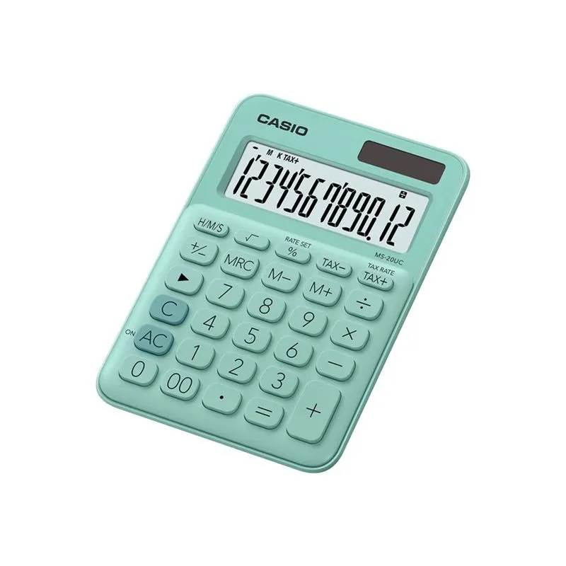 Calculatrice de bureau Casio MS-20UC - 12 chiffres - alimentation batterie et solaire - vert