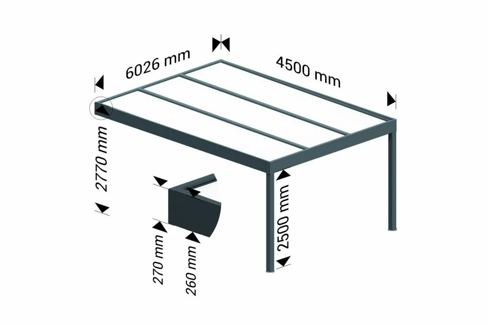 Carport isotoit® modern gris anthracite 6,26x4,50m + led