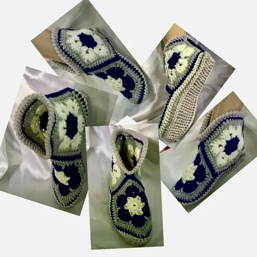 Chic chaussons -gros bottines multicolores  ,crochet  fait main style fleur africaine , laine /acrylique doux