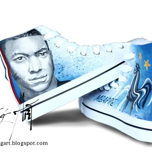 Custom shoes baskets en toile taille 37 - chaussures customisées football équipe de france champion du monde foot
