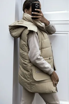 Ensemble 3 pièces doudoune sweat et jogging super épais en taupe