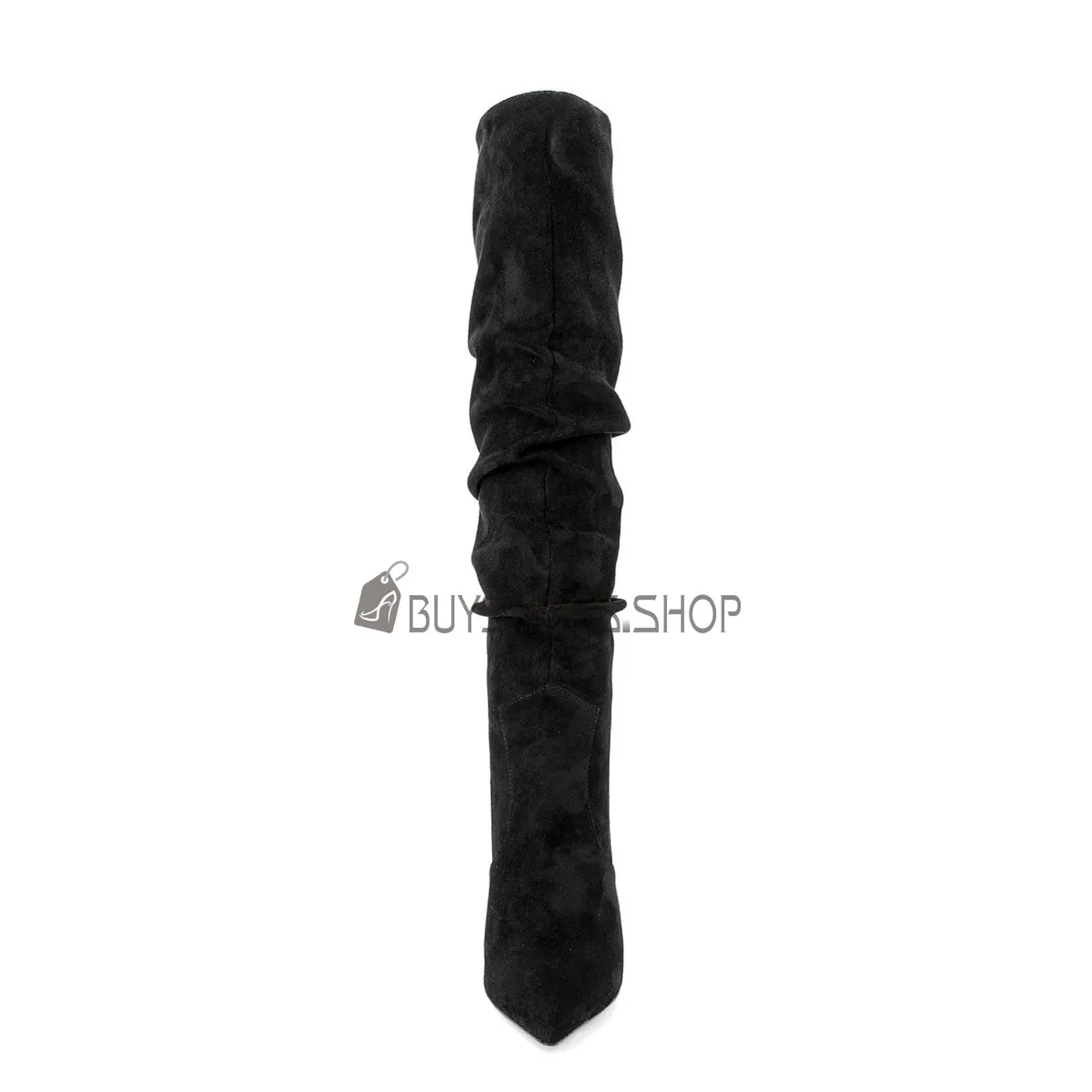 Fourrées Rétro Noir Knee Boots Bottes Hautes À Talon Aiguilles Plissées Tombantes Slip On