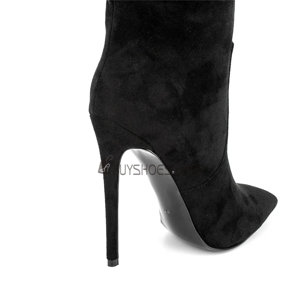 Fourrées Rétro Noir Knee Boots Bottes Hautes À Talon Aiguilles Plissées Tombantes Slip On