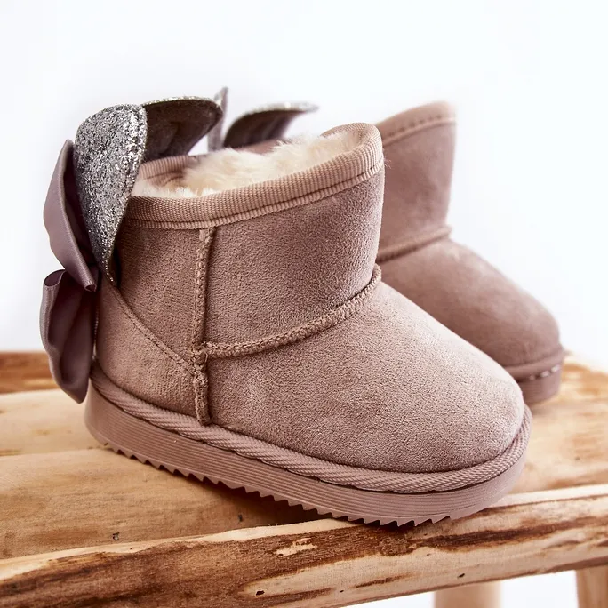 FR1 Bottes De Neige Chaudes Avec Nœuds Meriva Gris Fille beige