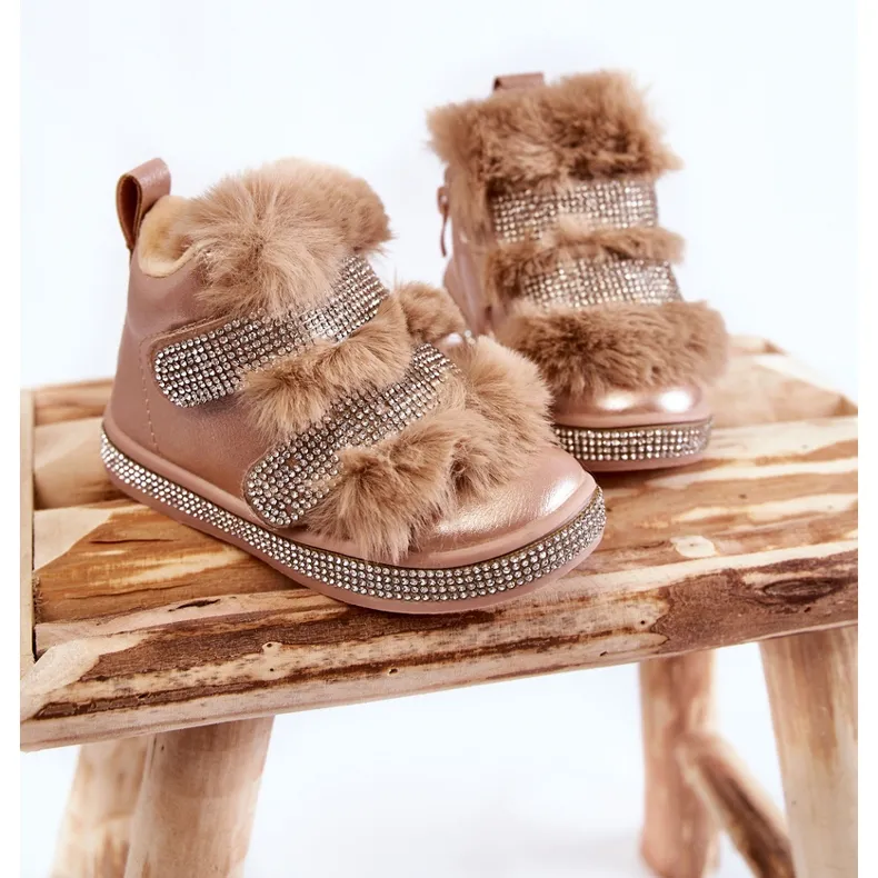 FR1 Bottes De Neige Chaudes En Cuir Pour Enfant Doré Leela d'or