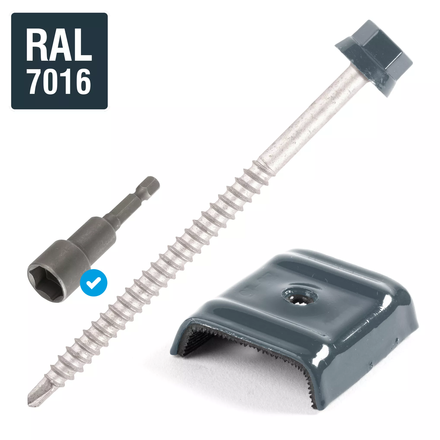Kit fixation bac acier GRIS RAL7016 sur bois - 25 vis + cavaliers types E - SCELL-IT - K1COUV50-7016