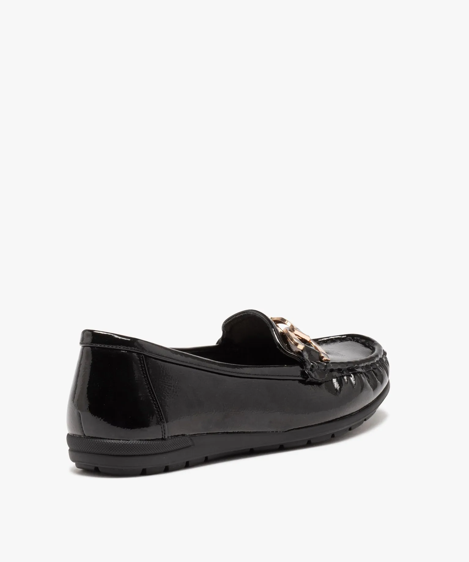 mocassins confort femme dessus verni avec barrette metallique noir mocassins