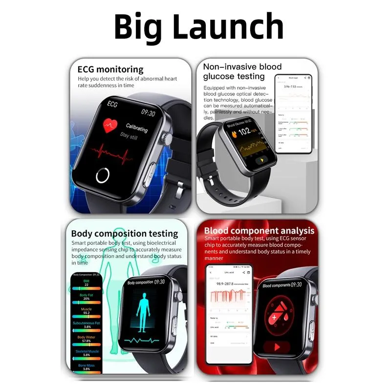 Montre Connectée Écran 2.1" Appels Bluetooth ECG 50 Sports