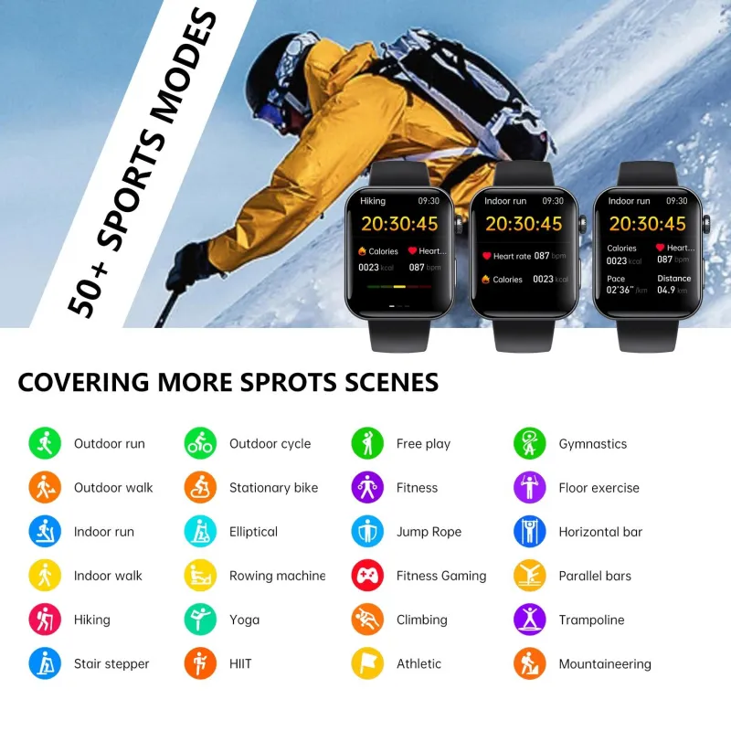 Montre Connectée Écran 2.1" Appels Bluetooth ECG 50 Sports