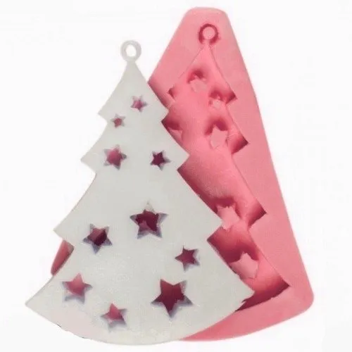 Moule silicone sapin de noel étoiles suspension pour pâte polymère fimo plâtre wepam cire argile savon k120 6f40