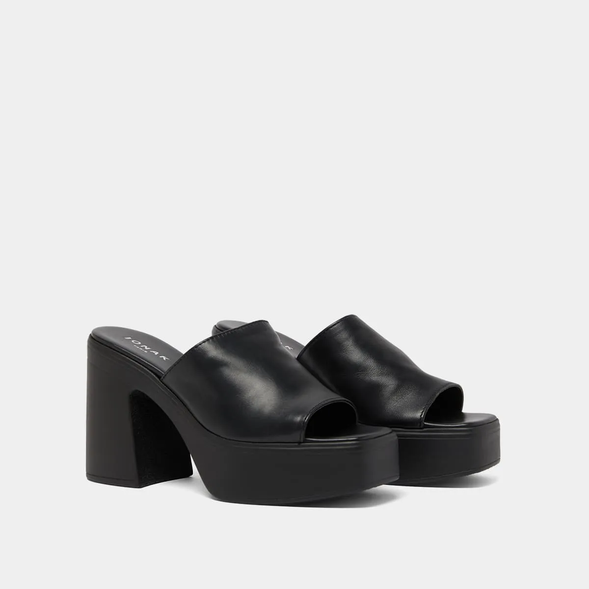 Mules à bouts ouverts et plateformes en cuir noir pour Femme | Jonak