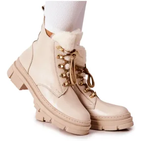 PF1 Bottes Chaudes En Cuir Beige Molissa