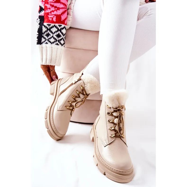 PF1 Bottes Chaudes En Cuir Beige Molissa