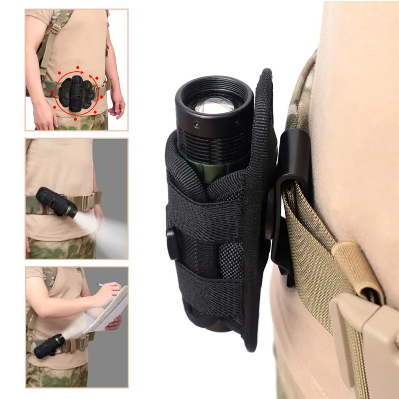 Pochette de chasse tactique, rotative à 360 degrés, étui pour lampe de poche, torche, ceinture d'extérieur, Portable 