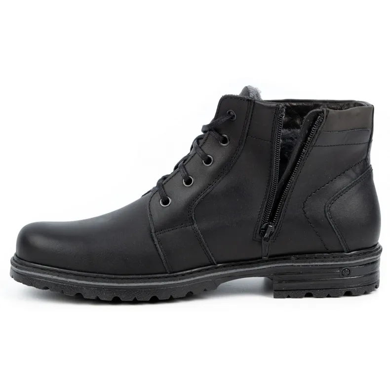 Polbut Bottes d'hiver en cuir pour hommes J34S Noir avec gris le noir