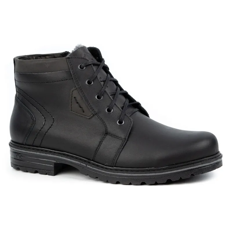 Polbut Bottes d'hiver en cuir pour hommes J34S Noir avec gris le noir