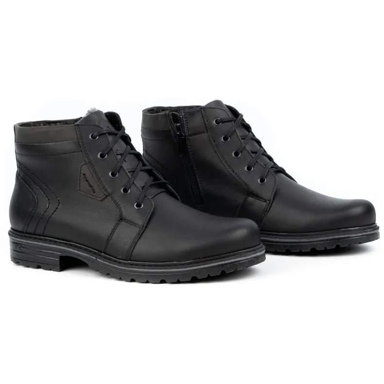 Polbut Bottes d'hiver en cuir pour hommes J34S Noir avec gris le noir