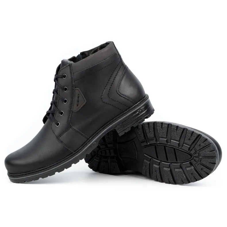 Polbut Bottes d'hiver en cuir pour hommes J34S Noir avec gris le noir