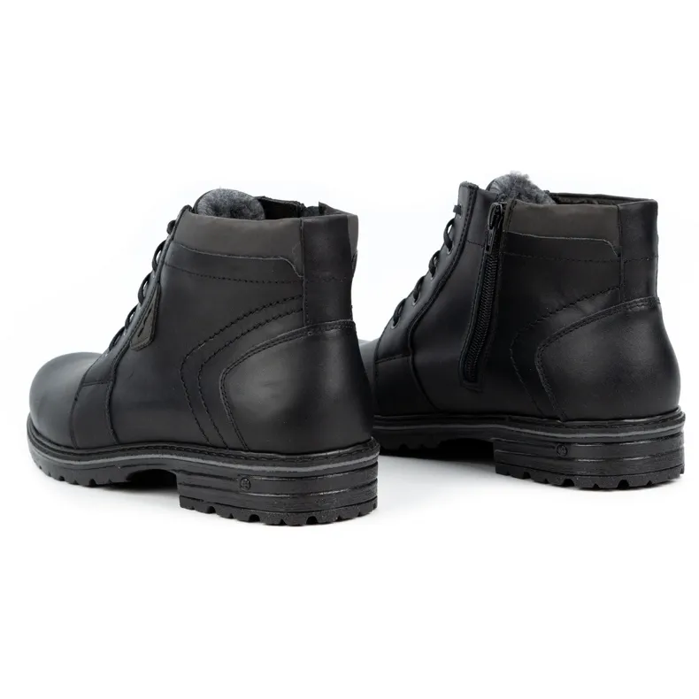 Polbut Bottes d'hiver en cuir pour hommes J34S Noir avec gris le noir